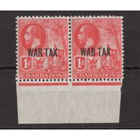 1917 Барбадос ** Георг V, Военный сбор, сцепка 2 марки (SG 198) с нижним полем, Британские колонии
