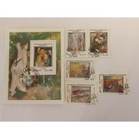 Марки   живопись  Картины импрессионистов  1985г.   Мадагаскар    6шт -  5,0 руб.
