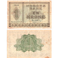 НОРВЕГИЯ 1 Крона 1949 г., P-15b