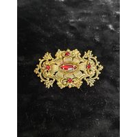 Брошь винтажная с красными камнями