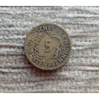 Werty71 Германия 5 рентенпфеннигов 1924 А пфеннигов Веймар