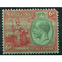 Британские колонии - Тринидад и Тобаго - 1922/28г. - Британия, король Георг V, 6 P - 1 марка - MH, немного повреждён уголок [Mi 111]. #4-B5-124-A-2