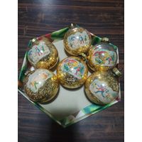 Елочные играшки ГДР шары роспись Зимняя сказка Лауша