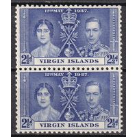 78.BrKS. Великобритания. Колонии.  Виргинские острова. Коронация Георга VI и Елизаветы. 1937 г. 2 1/2P. Mi.#71. Пара. MNH.