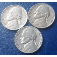 5 центов  1940 D P S США  все три МД 3 монеты