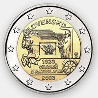 Словакия 2 евро 2023 200-летие со дня открытия конной почты Вена-Братислава UNC из ролла