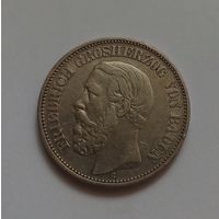 2 марки 1900 г. 900пр., Баден . Германия.Тираж 222 219 т.Патина.