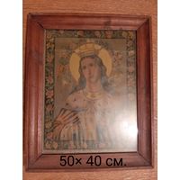 Икона старинная, Святая Екатерина, хромолитография  в раме под стеклом.