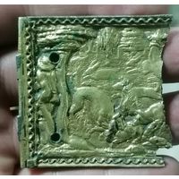 Часть серебряной шкатулки или чего-то другого, сцена охота, шикарная работа, литье, позолота