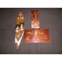 Панно настенное живопись-резьба на срезе дерева картина Осень,Зима,маркетри оленеводы,1970 е г.СССР.С рубля.