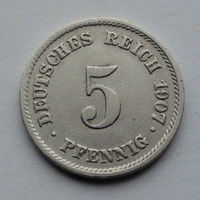 Германия - Германская империя 5 пфеннигов. 1907. E