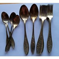 Ложки, вилки мельхиор 18 шт.. СССР с рубля!