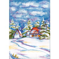 Чистая открытка 1994г. РФ "С Новым годом! Домик в лесу" худ. Л. Мистратов