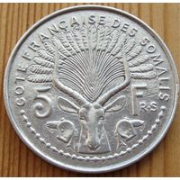 Сомали. "Французское" 5 франков 1959 год  KM#10  Тираж: 500.000 шт