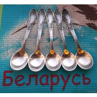 Набор мельхиоровых ложечек (ложек, 5 шт.) СССР. Состояние!