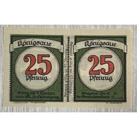 Нотгельд , 25 пфеннигов, Кёнигсауэ 1921 год Веймарская республика
