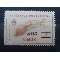 Тимор, колония Португалии. 1960. **Карта островов, надпечатка