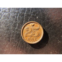 Дания. 25 эре.1991. С 20 копеек. Распродажа коллекции. Смотрите другие лоты.