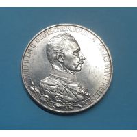 Германия. 3 марки. 1913 год. Вильгельм II. Мундир. Отличная! Серебро