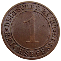 Германия, Веймарская республика, 1 рейхспфенниг 1936 года (F), сост. Unc, копна пшеницы, KM #37