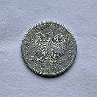 Монета СЕРЕБРО Польша 2 злотых 1934 год Ядвига ОТЛИЧНЫЕ