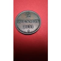 10 Пфеннинга 1851 Ганновер. Германия. Медь. Охренительный Сохран. (13) Не частая монета.