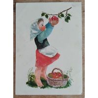 Девочка и яблоки. 1960-е. Связьиздат. Подписана.