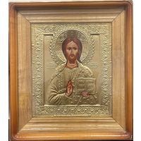 Большая икона вседержитель, киот с дубовой внутренней рамкой. 36x31см. Изготовление 90-ые. Состояние!