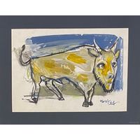 Акулов В.И "Зубр", 1994г. Смешанная техника. Размер с паспарту49х37 см.