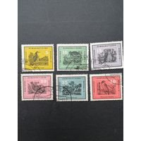 ГДР 1959 Полная серия марок "Отечественные птицы" (гашение, одна без клея, на некоторых есть следы от наклеек) Mi.698-703 каталог 6.00 евро