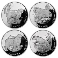 Монеты Канада 1997г. комплект, собаки, 4 монеты, серебро, 925 проба.