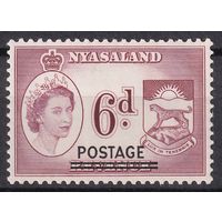 163.BrK. Великобритания. Колонии. Ньясаленд. Елизавета II. Надпечатка POSTAGE. 1963 г. 6d. Mi.#118.