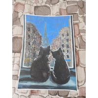 Рисунок гуашью два кота формата а3