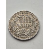 1 марка 1904 года. Германия. Вильгельм II. Серебро 900. Монета не чищена. 45429
