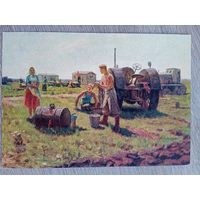 1955. соцреализм. Новосельцев. Полдень на полевом стане