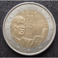 2 евро. Франция. 2010 год. 70 лет речи Шарля де Голля 18 июня