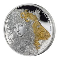 Остров Святой Елены 1 фунт 2024г. "Уна и Лев". 24K Gold. Монета в капсуле; подарочном футляре; сертификат. СЕРЕБРО 31,10гр.(1 oz).
