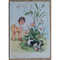 Девочка и собачка, укравшая туфельку. Германия. 1950-е. Чистая