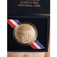 США 1 доллар 1991 года, 38 годовщина войны в Корее (в коробке с сертификатом). Серебро, "анциркулейтед"
