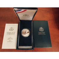 США 1 доллар 1991 года, 38 годовщина войны в Корее (в коробке с сертификатом). Серебро, "пруф"