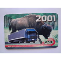 Календарик 2001 г. Белорусская ассоциация международных автомобильных перевозчиков.