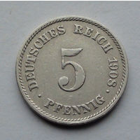 Германия - Германская империя 5 пфеннигов. 1908. E