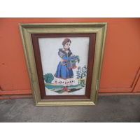 Картина-вышивка Красная Шапочка в раме,ср.20-го века.