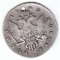 Рубль 1743г спб,перечекан с И.А., дырка