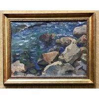 Крохалев П.С (Крохолев) "Море и камни",1964 г. К/М р.49,7х36,5 см.