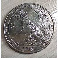 25 центов США, квотер национальный парк BLUE RIDGE PARKWAY, 2015, D
