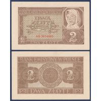 Польша, 2 злотых 1941 г, P-100 (AG, крестьянка), aUNC+