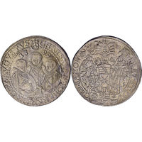 Саксония Дрезден 1599 год великолепный по состоянию рейхсталер " 3 брата " Кристиан 2  Иоханн -Георг и Август мельчайшие детали патина