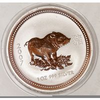 1 доллар 2007 Австралия - год свиньи - унция серебра чистоты!