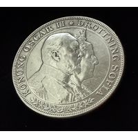 2 Кроны 1907 г. Швеция. Свадьба Короля Оскара 2 и Леди Софии. СЕРЕБРО.